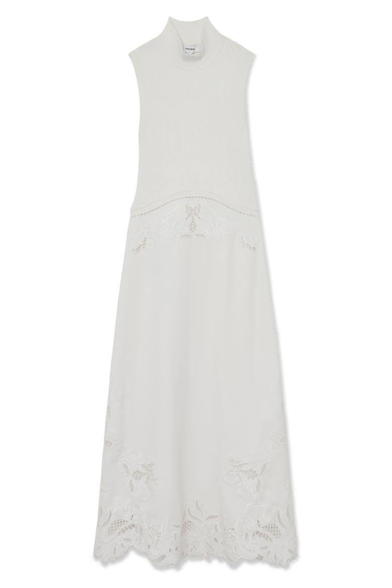 Phoenix Mixed Media Embroidered Eyelet Detail Dress, Alternate, color, IVORY
