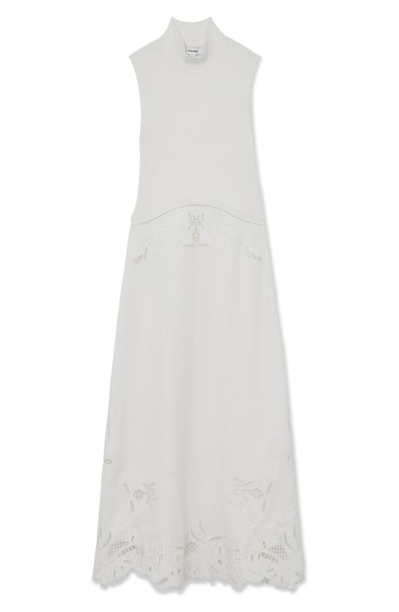 Reiss Phoenix Mixed Media Embroidered Eyelet Detail Dress, Alternate, color, Ivory