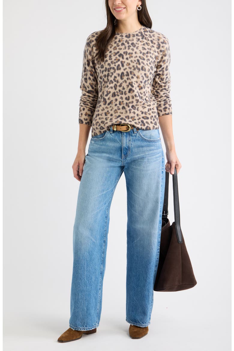 Animal Print Wool & Cashmere Sweater, Alternate, color, TAN- BLACK BEA LEOPARD