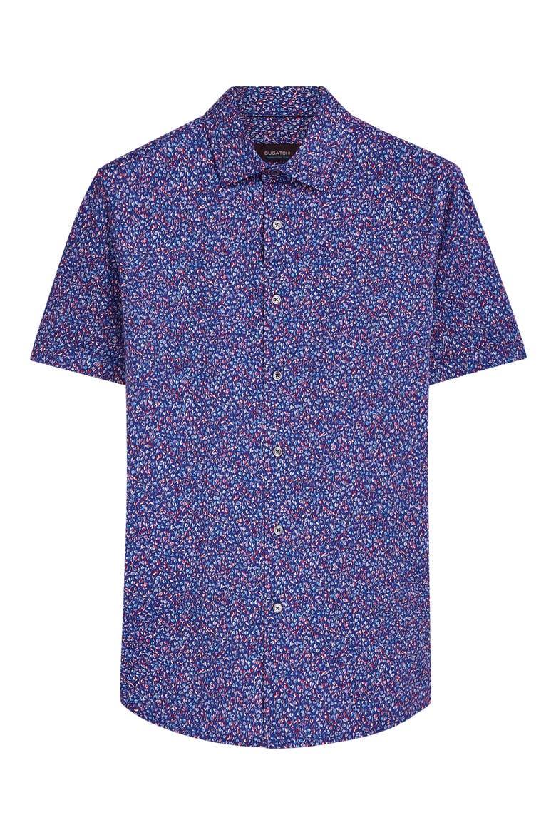 OoohCotton® Floral Short Sleeve Button-Up Shirt, Alternate, color, NAVY