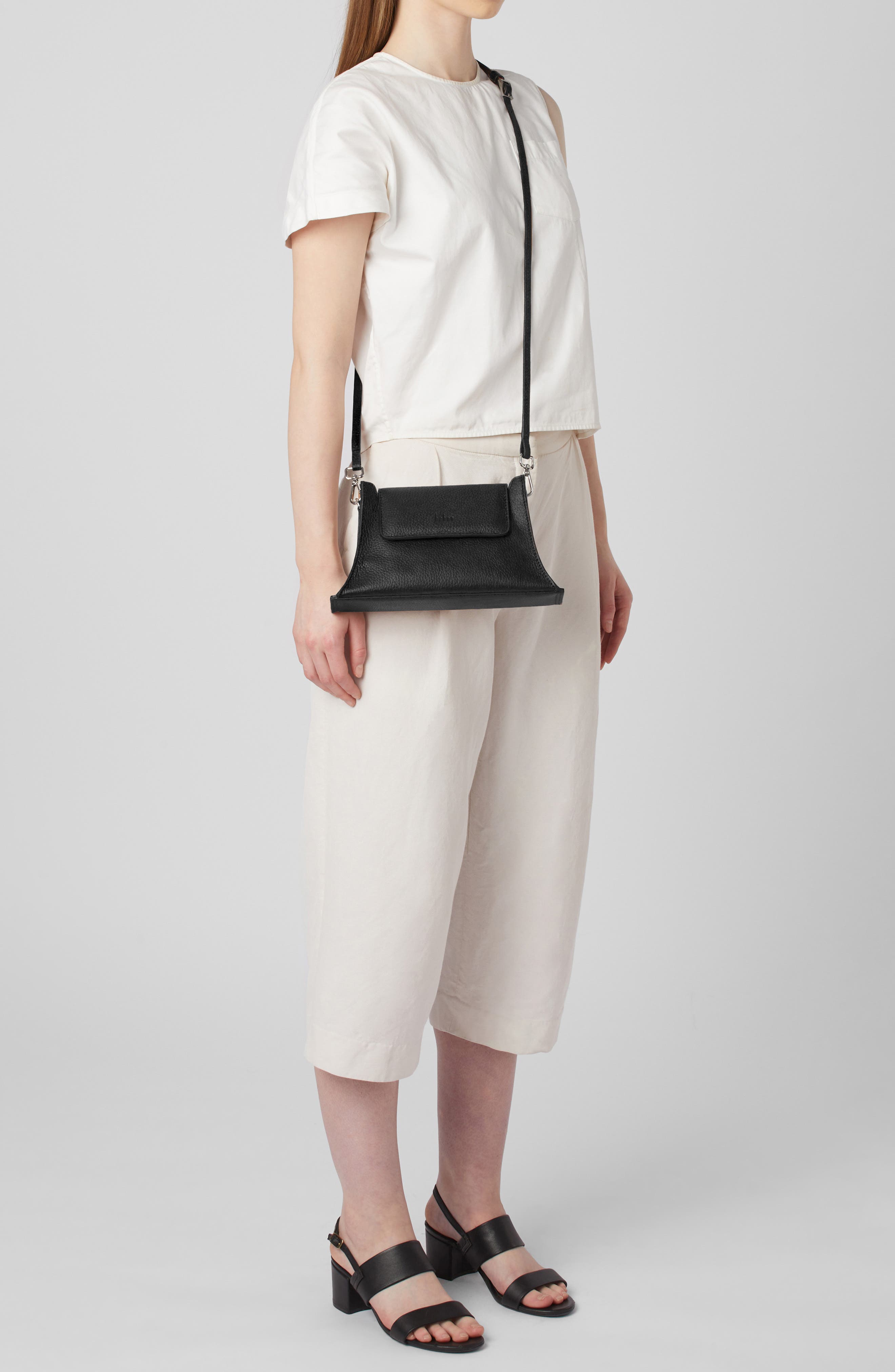 behno Mini Winnie Pebble Leather Crossbody Bag, Alternate, color, Black