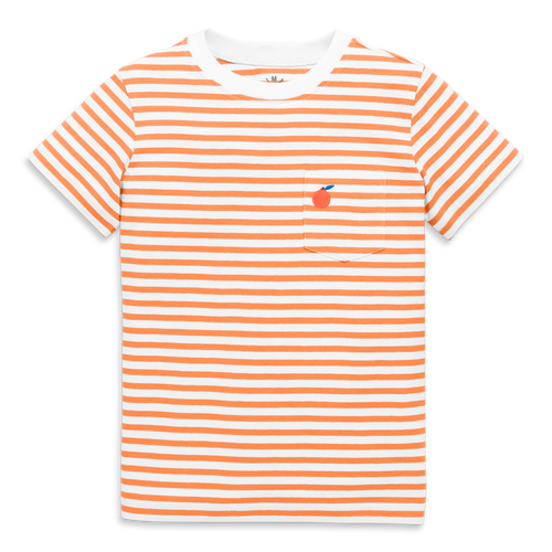 Primary Kids Embroidered Pocket Tee In Stripe In Cantaloupe White Stripes