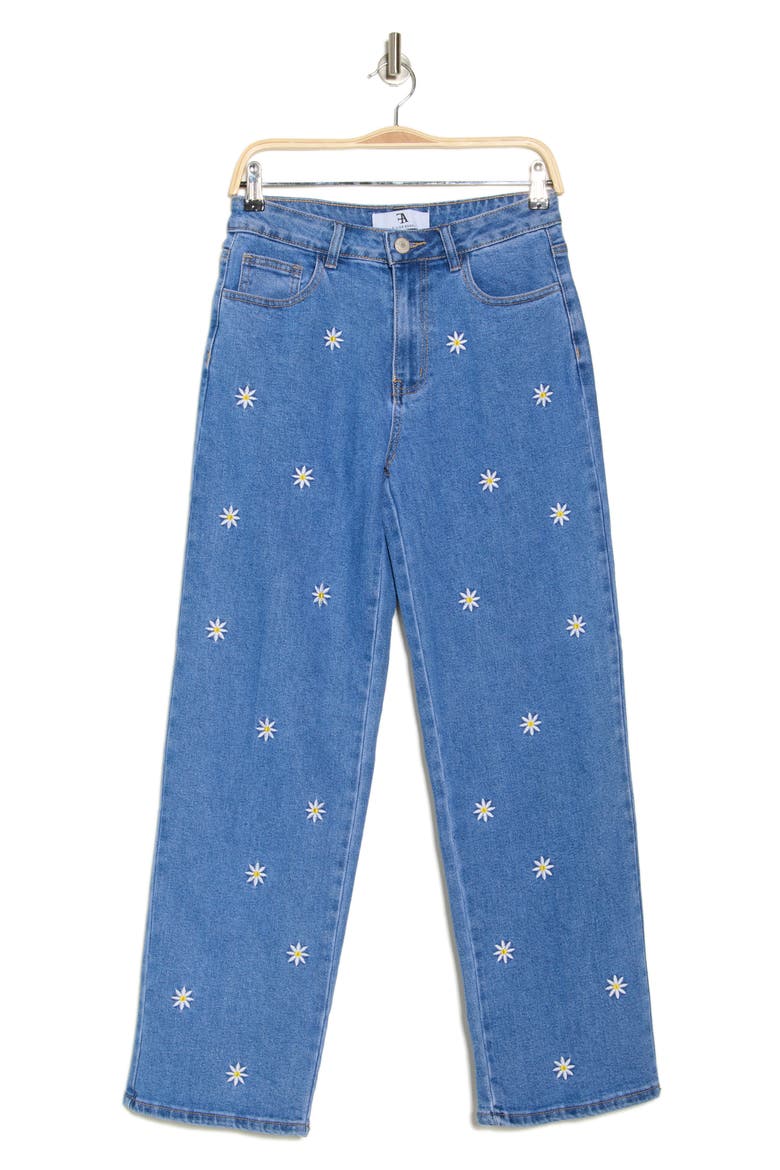 FLYING ANGEL Daisy Embroidered Straight Leg Jeans (Women