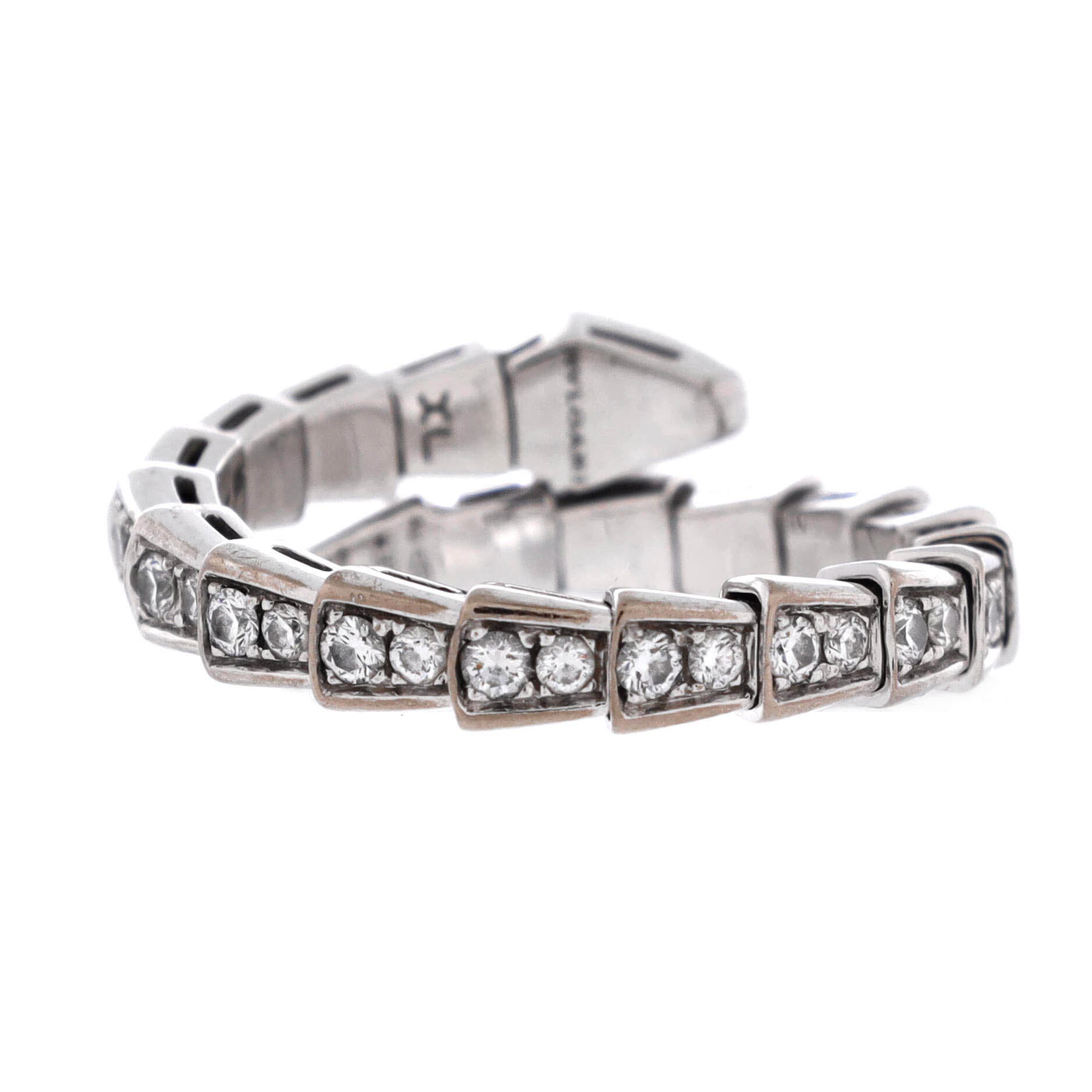 Serpenti Viper One-Coil Ring 18K White Gold and Pave Diamonds, Alternate, color, Metallic Gold