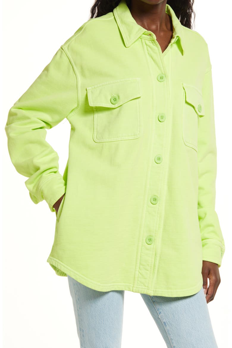 Cotton Fleece Shacket, Alternate, color, ELECTRIC LIME002