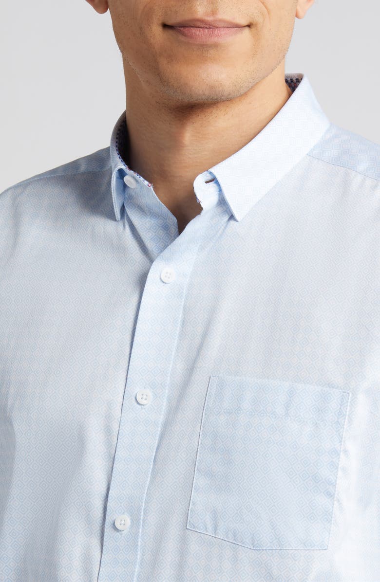 Johnston & Murphy Diamond Print Cotton Button-Up Shirt, Alternate, color, Blue