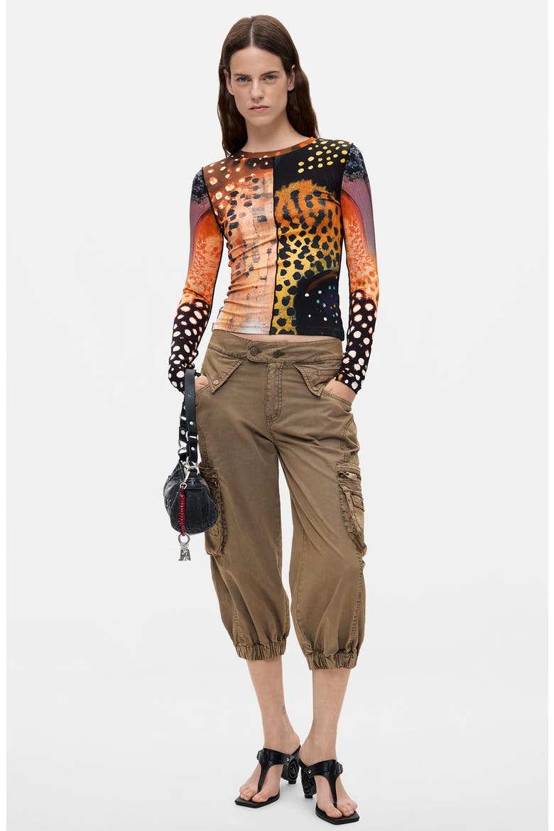 Print Top, Alternate, color, ORANGE MULTI