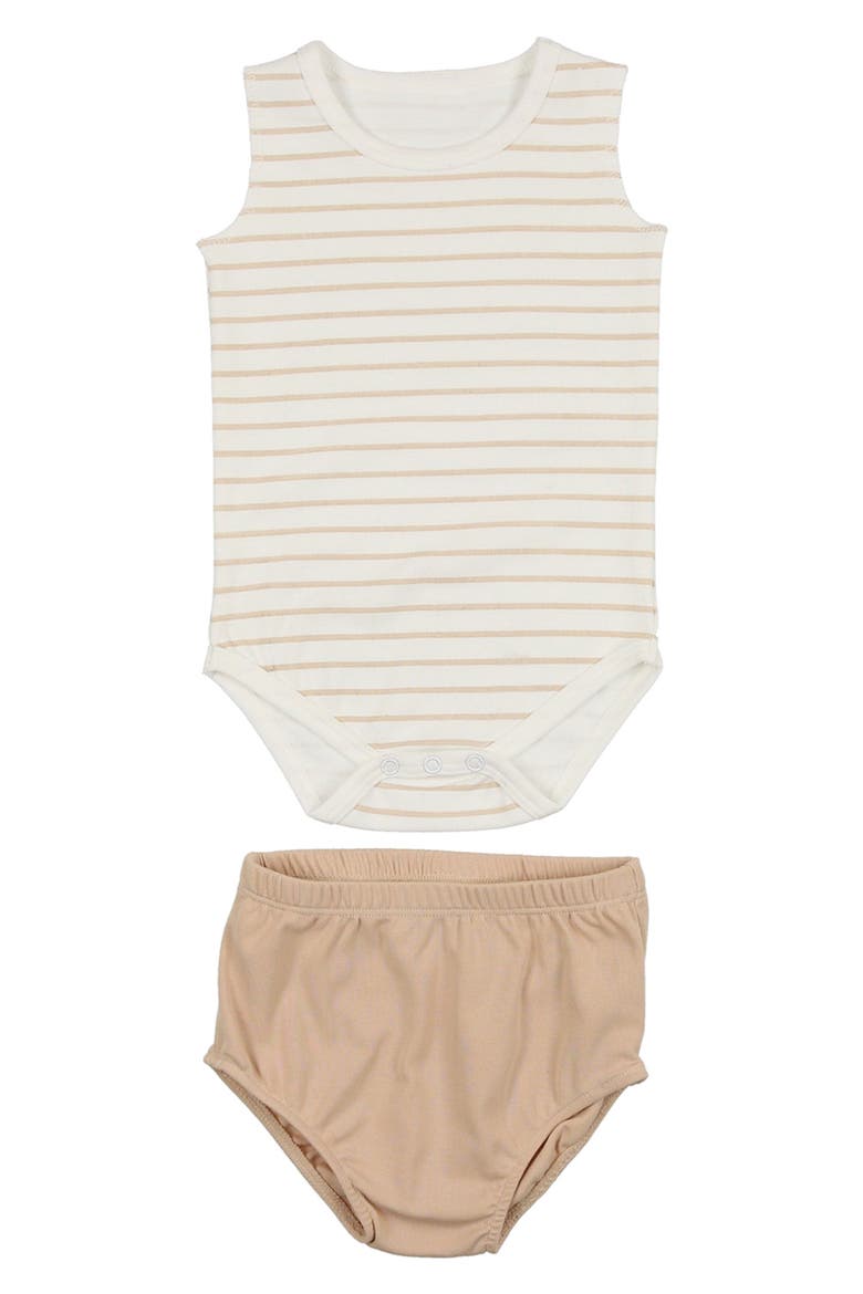 Stripe Bodysuit & Bloomers Set, Main, color, SAND