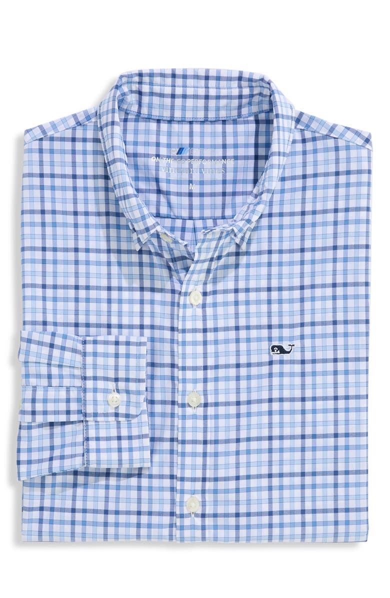 vineyard vines Kids' Forepeak Plaid Performance Button-Down Shirt, Main, color, Jake Blue