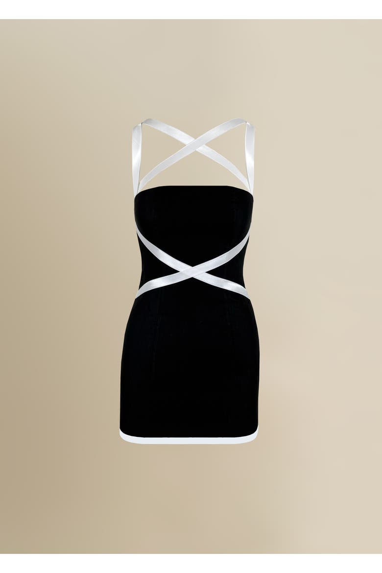 X Fitted Stretch-Linen Mini Dress, Main, color, Black