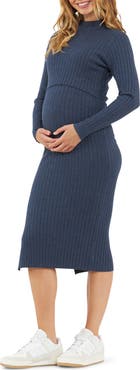 Ripe Maternity Nella Knit Ribbed Maternity and Nursing Midi Dress