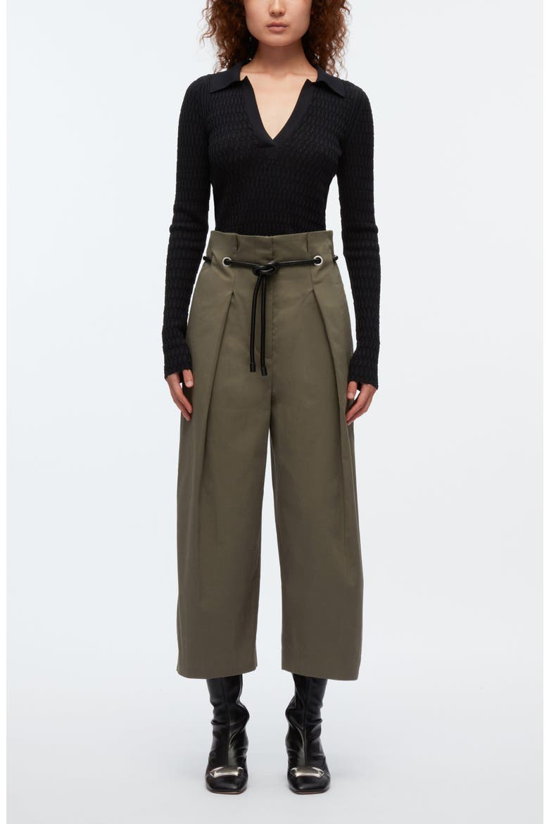 Origami Pleat Wide Leg Cropped Trousers, Alternate, color, ARMY