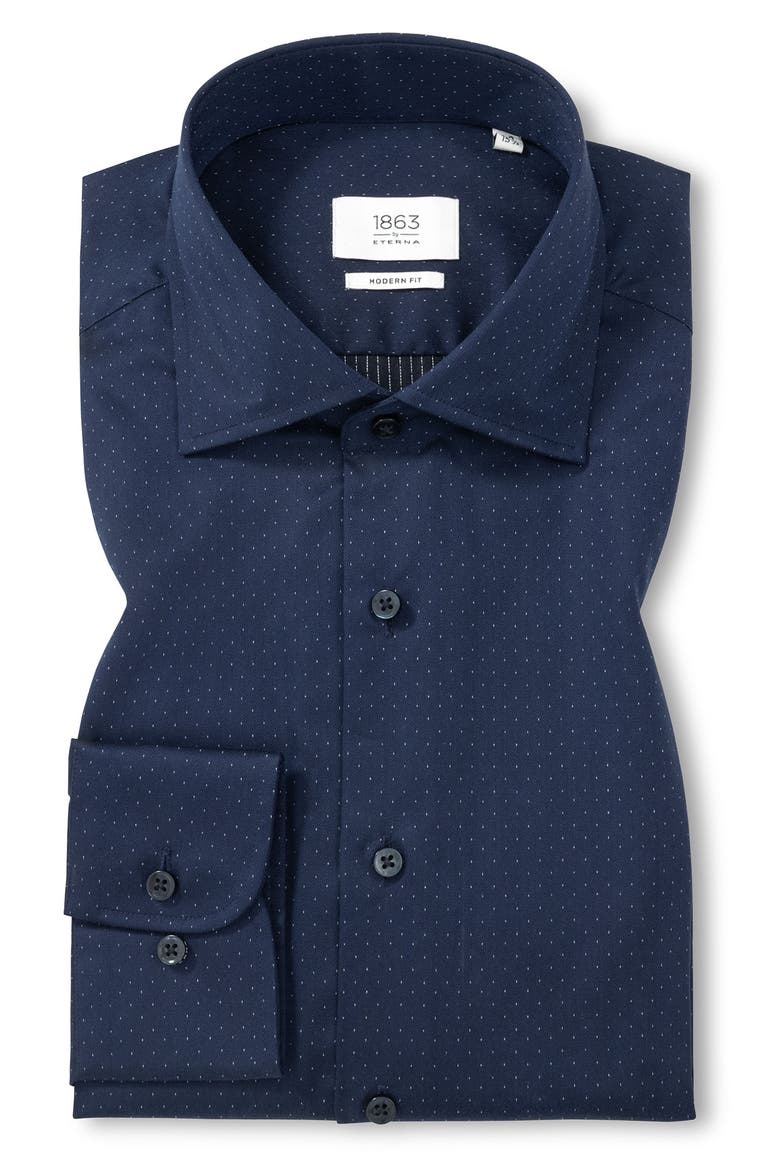 Modern Fit Dobby Dot Button Front Shirt, Alternate, color, DARK BLUE