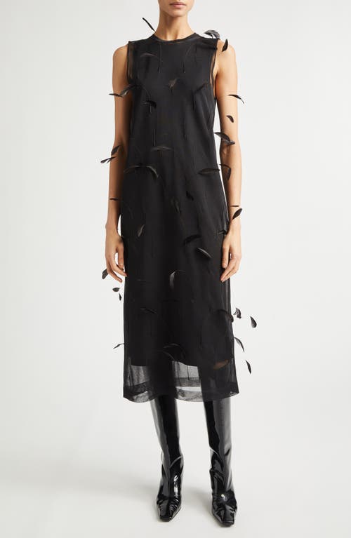 Jil Sander Feather-embellished Layered Knitted-silk Midi Dress In Black