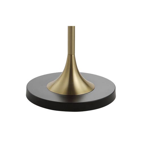 Jonathan Y Luce 59" Metal/wood Led Floor Lamp With Table, Black/brass In Black/brass Gold