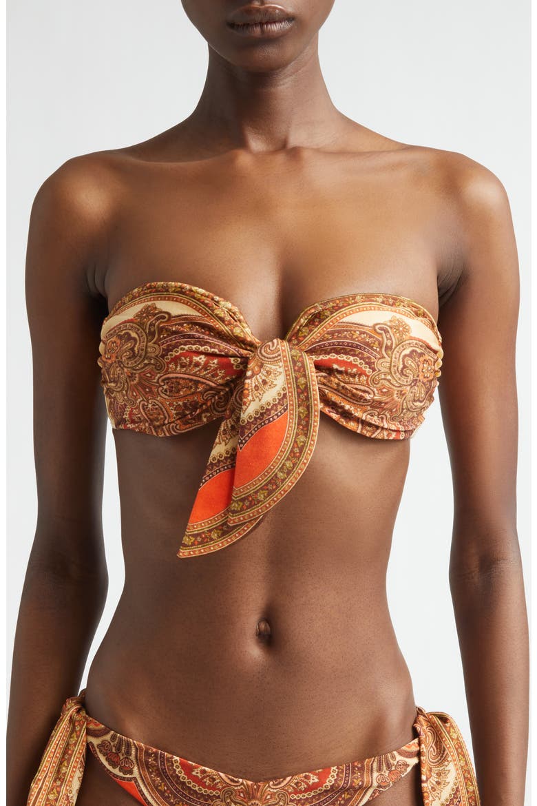 Mahon Scarf Tie Strapless Bikini Top, Main, color, TANGERINE PAISLEY
