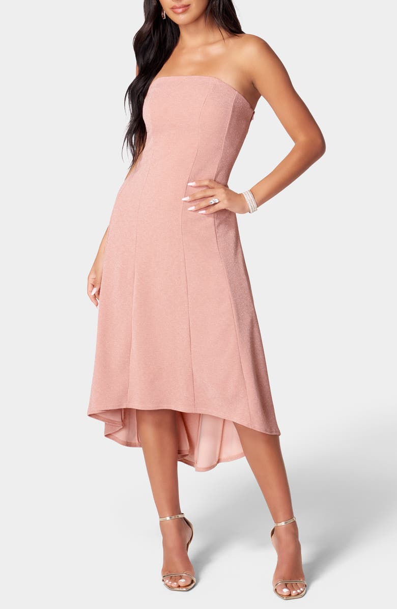 bebe Strapless High-Low Dress, Main, color, 
