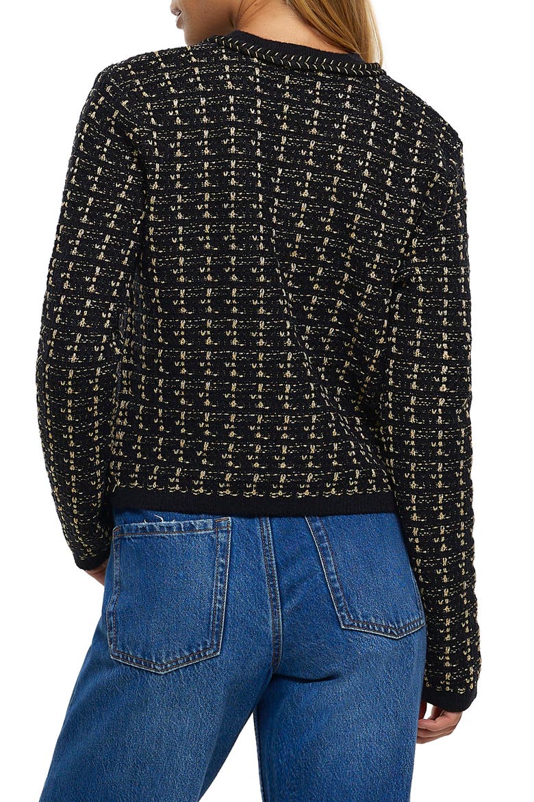 Metallic Tweed Cardigan, Alternate, color, BLACK
