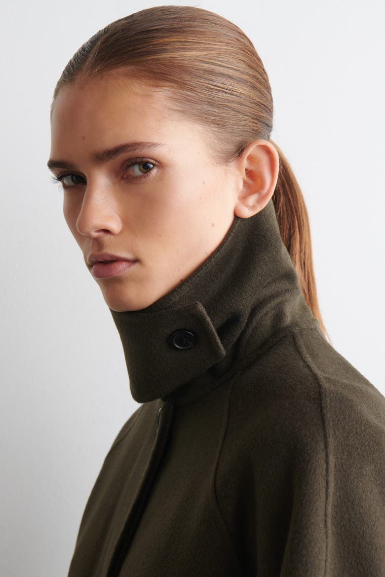 Mock-Neck Double-Faced Wool Short Coat, Alternate, color, BROWN