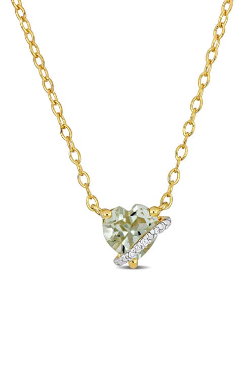 18K Gold Plate Sterling Silver Green Quartz & Diamond Heart Pendant Necklace
