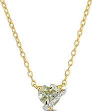 DELMAR 18K Gold Plate Sterling Silver Green Quartz & Diamond Heart Pendant Necklace