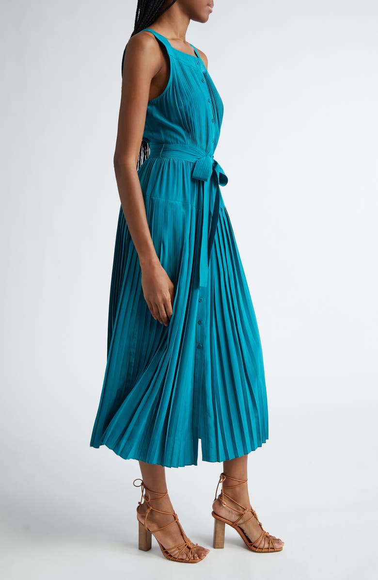 Ulla Johnson Annabeth Pleated Button Front Silk Maxi Dress, Alternate, color, Jade