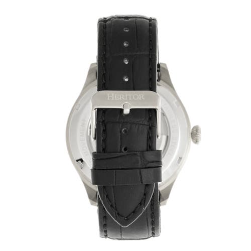 Heritor Automatic Men's Black / Silver Gregory Semi-skeleton Leather-band Watch With Moon Phase - Black, Silver In Black