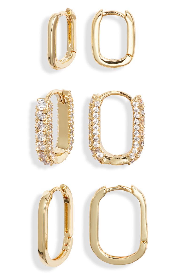Demi Fine Set of 3 Oval Hoop Earrings, Main, color, 14K GOLD PLATED