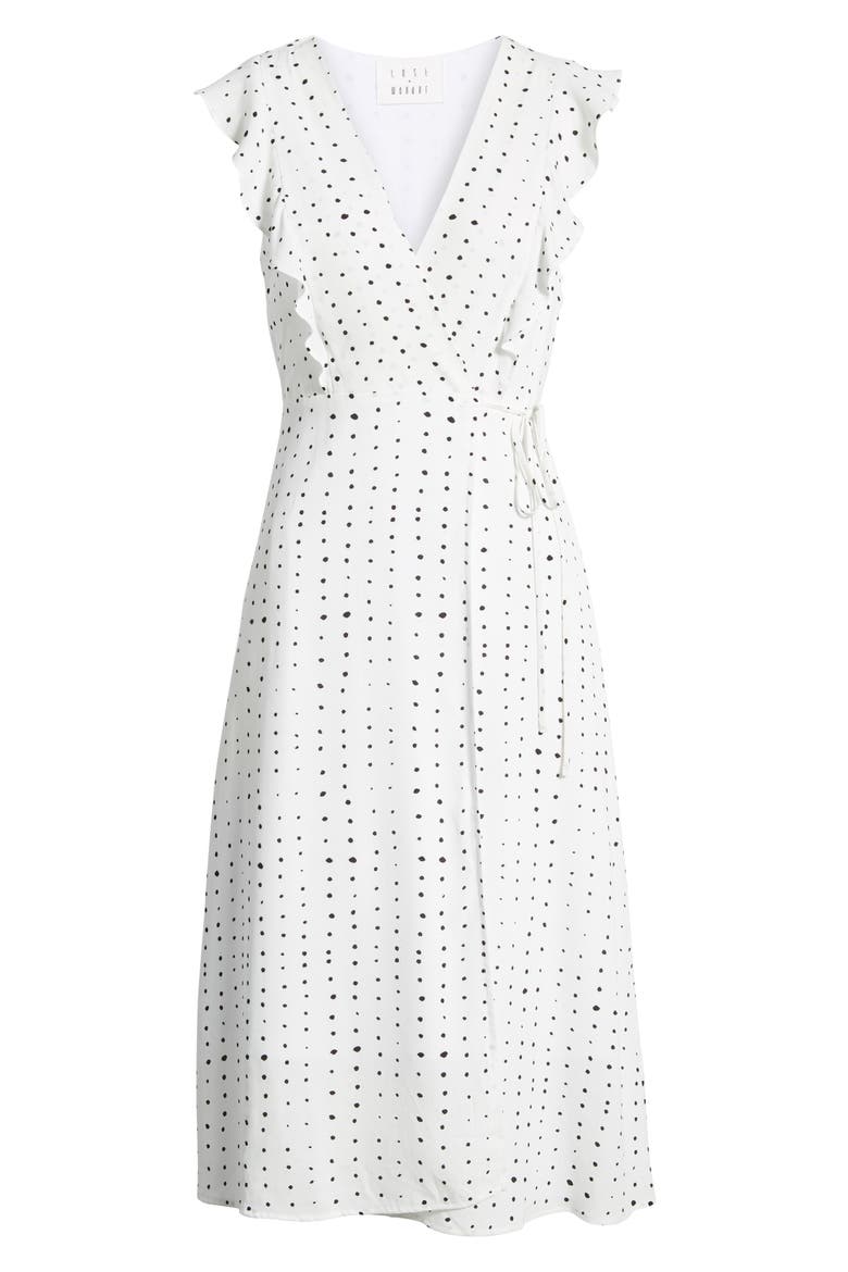 Dottie Ruffle Midi Wrap Dress, Alternate, color, WHITE/ BLACK