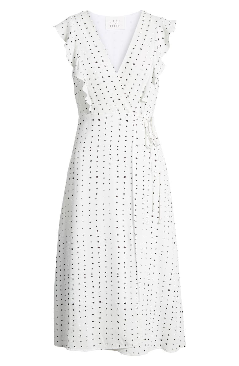 Lost + Wander Dottie Ruffle Midi Wrap Dress, Alternate, color, 
