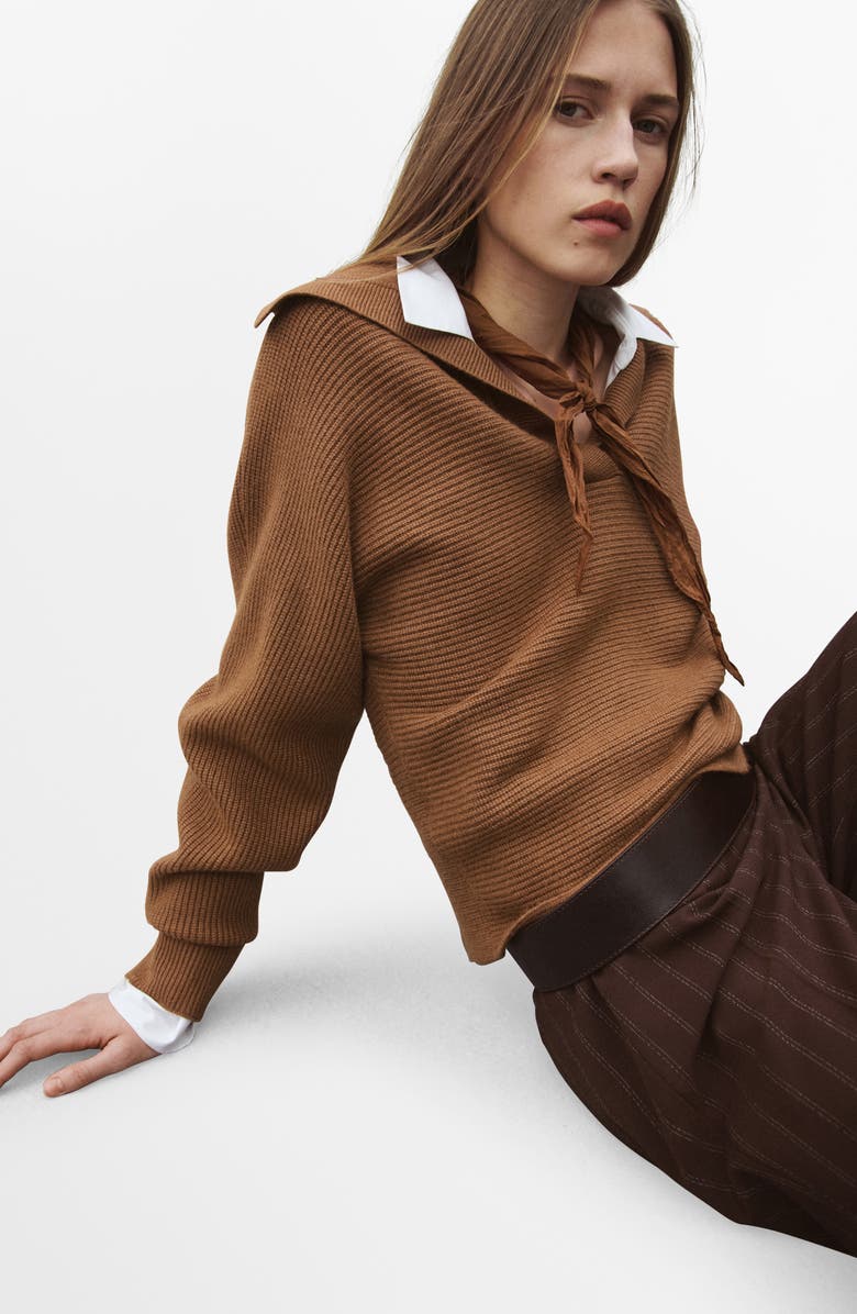 MANGO Rib Johnny Collar Sweater, Alternate, color, Tobacco Brown