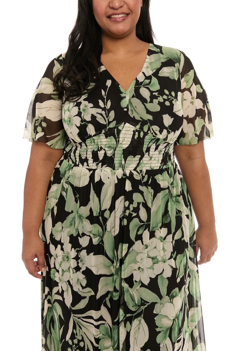 Mesh Flutter Sleeve Maxi Dress, Alternate, color, BLACK/ GREEN