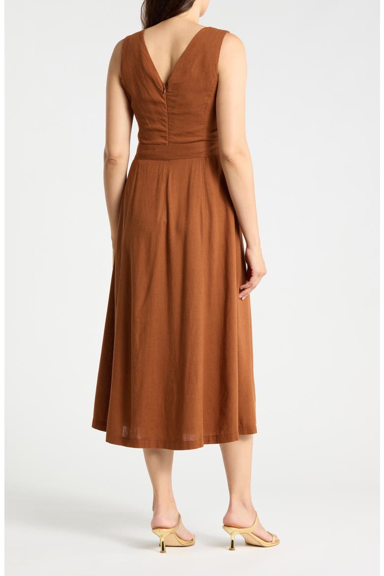 V-Neck Sleeveless Belted Midi Dress, Alternate, color, COPPER