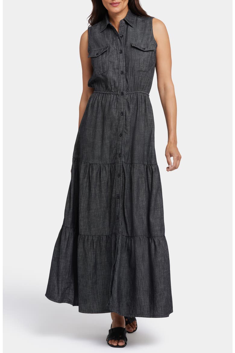 Megan Sleeveless Tiered Maxi Dress, Main, color, BLACK RINSE