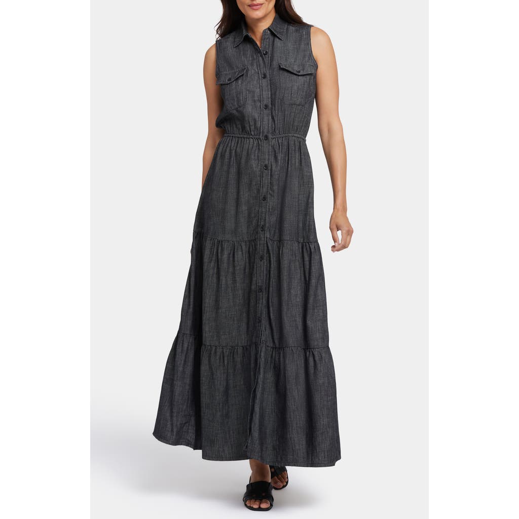 Nydj Megan Sleeveless Tiered Maxi Dress In Black Rinse