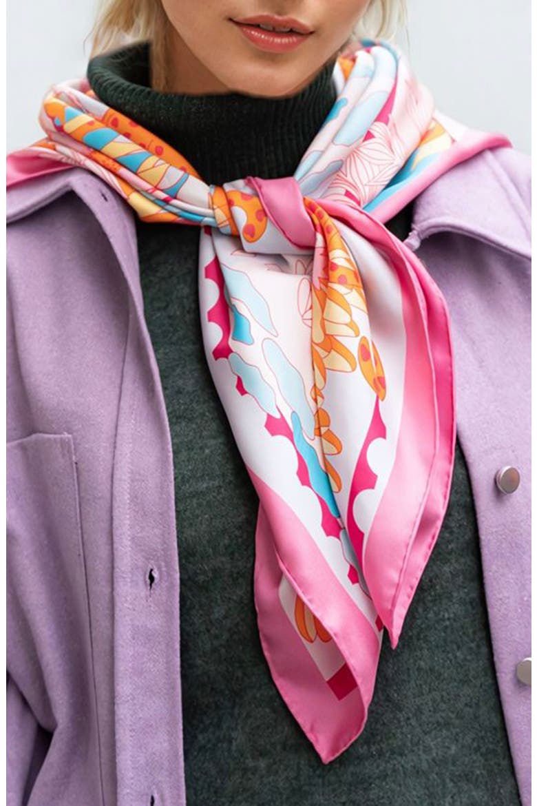 Double Sided Silk Scarf Of Around The World, Alternate, color, Pink
