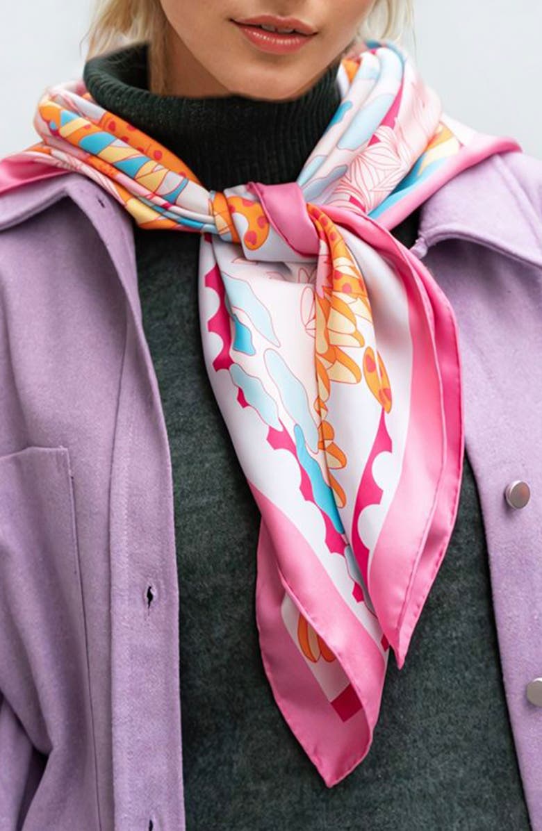 Jessie Zhao New York Double Sided Silk Scarf Of Around The World, Alternate, color, Pink