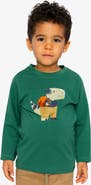 Deux par Deux Organic Cotton Dino Appliqué Crew Neck Long Sleeve T-Shirt