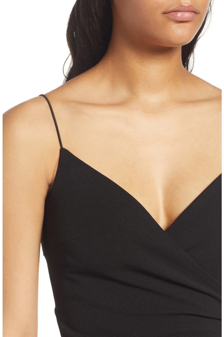 Surplice Open Back Tulip Hem Gown, Alternate, color, BLACK