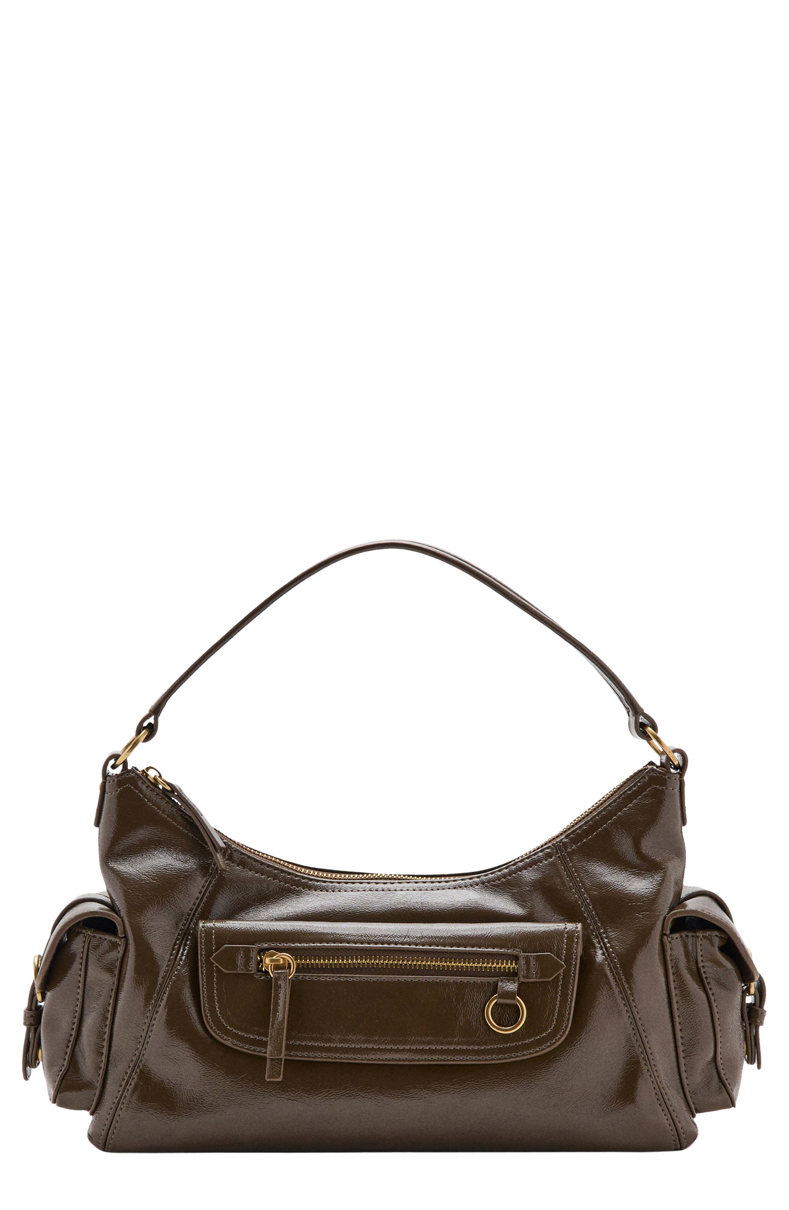 MANGO Faux Leather Shoulder Bag, Main, color, Khaki