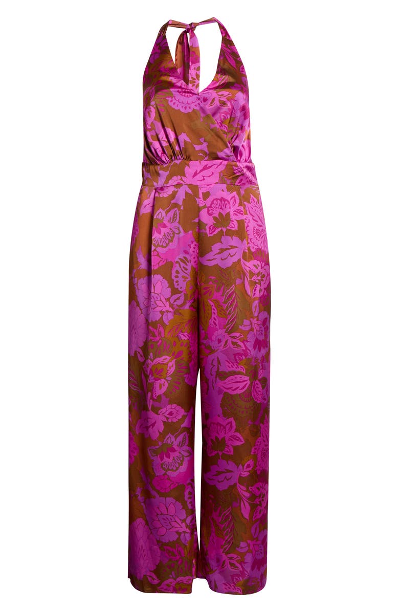 SUGARLIPS Lorian Floral Magic Moment Halter Jumpsuit, Alternate, color, Rust-Magenta