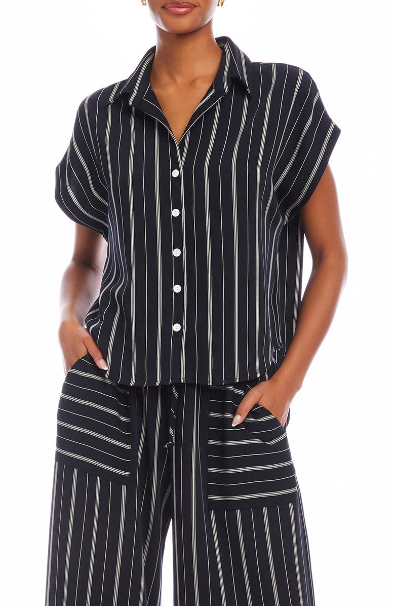 FIFTEEN TWENTY Collette Cap Sleeve Button-Up Shirt, Main, color, Stripe