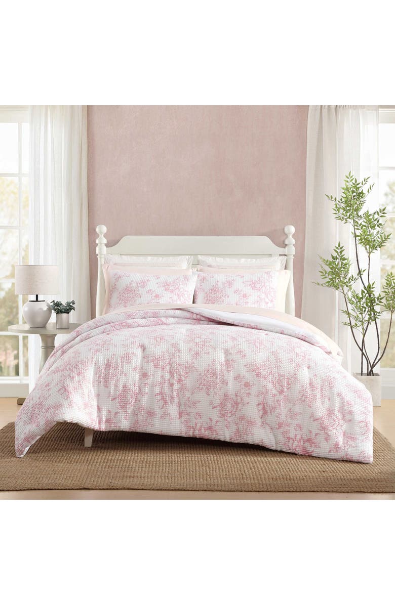Laura Ashley Delphine Waffle Knit Comforter Set, Alternate, color, Light-Pastel Pink