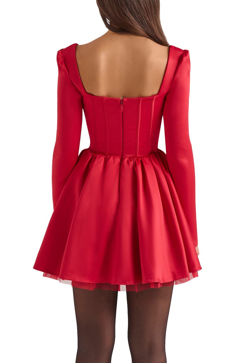 Nina Bow Back Long Sleeve Corset Minidress, Alternate, color, HAUTED RED
