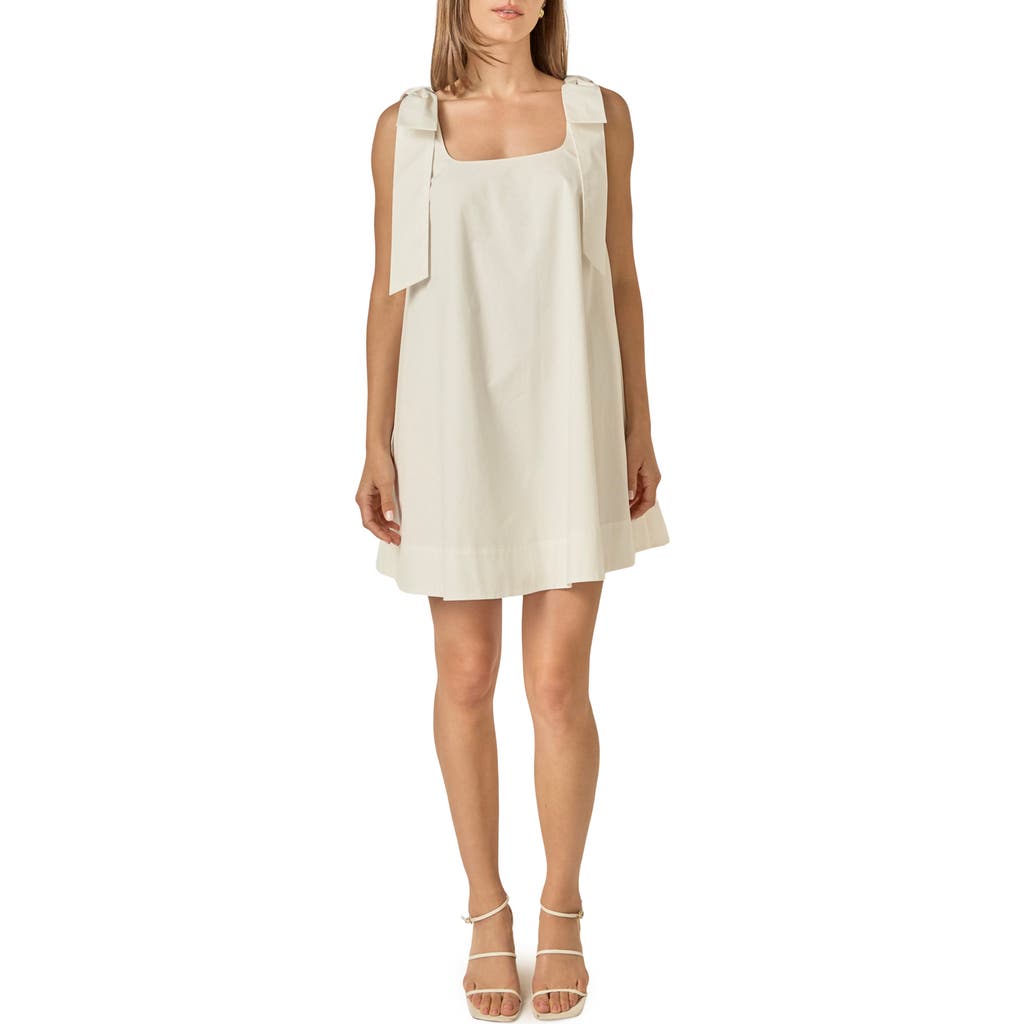 English Factory Bow Shoulder Sleeveless Cotton Minidress in White at Nordstrom, Size X-Small