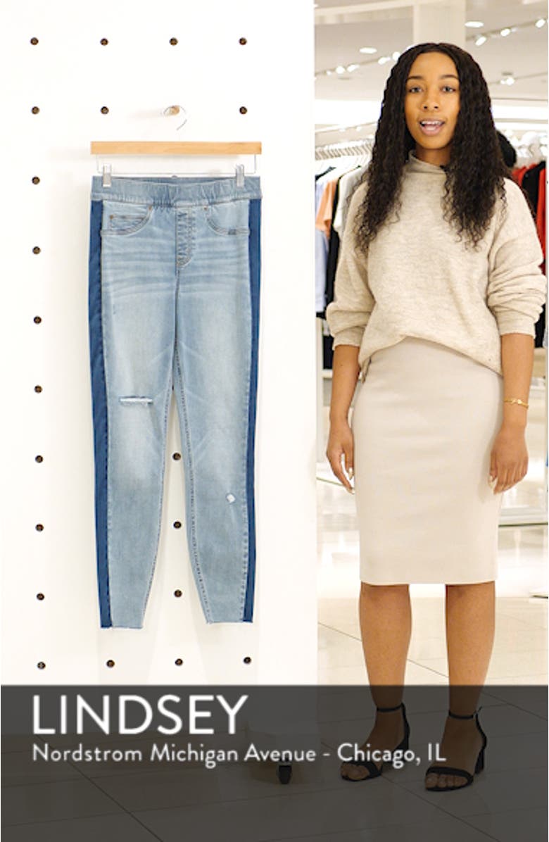 Washed Side Stripe Denim Leggings, sales video thumbnail