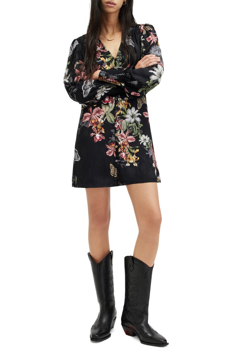 AllSaints Auden Sanibel Floral & Floral Jacquard Long Sleeve Dress, Main, color,