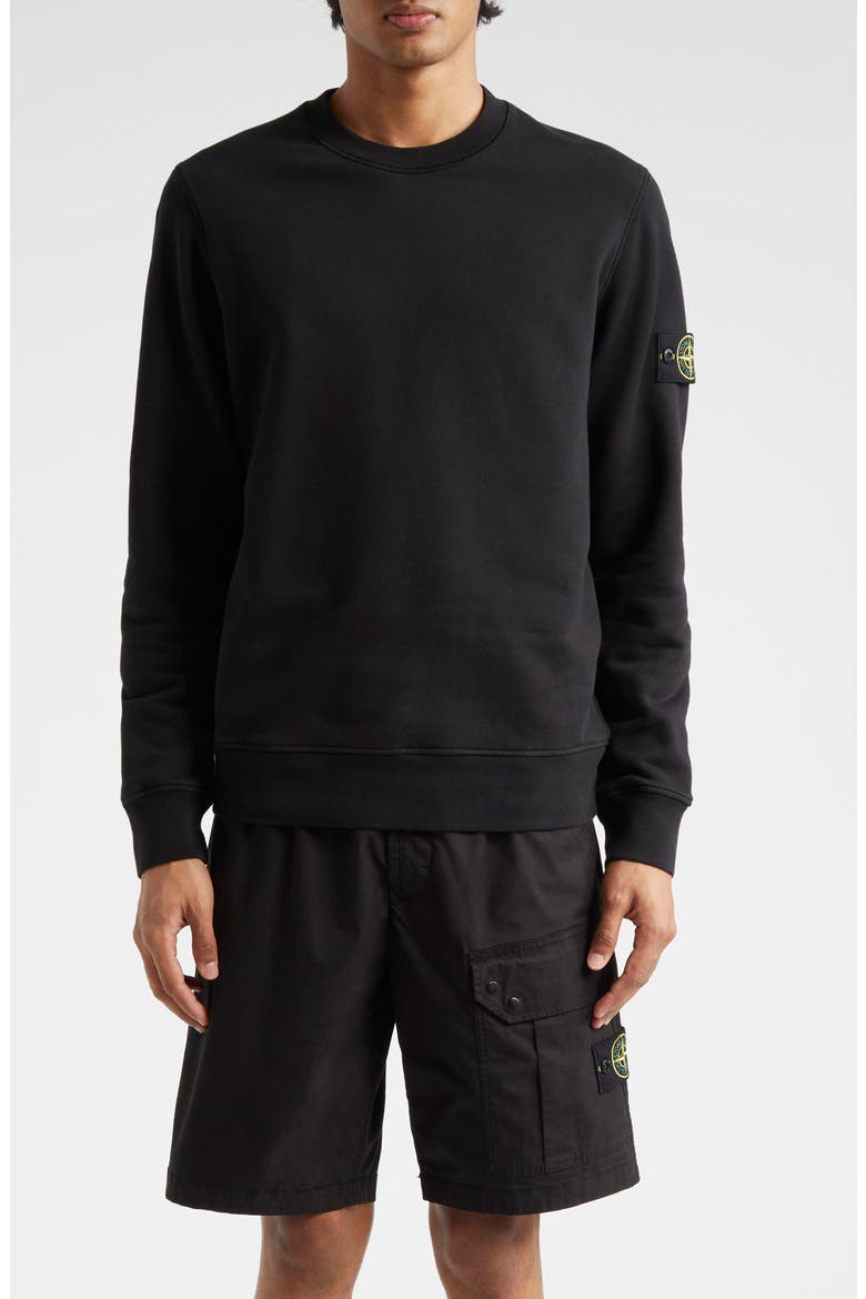 Crewneck Cotton Fleece Sweatshirt, Main, color, BLACK