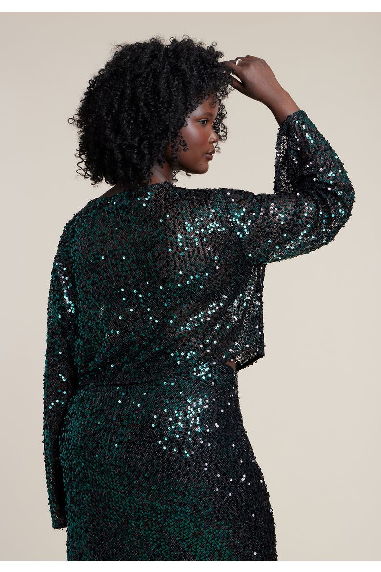 Boat Neck Sequin Crop Top, Alternate, color, FOREST BIOME
