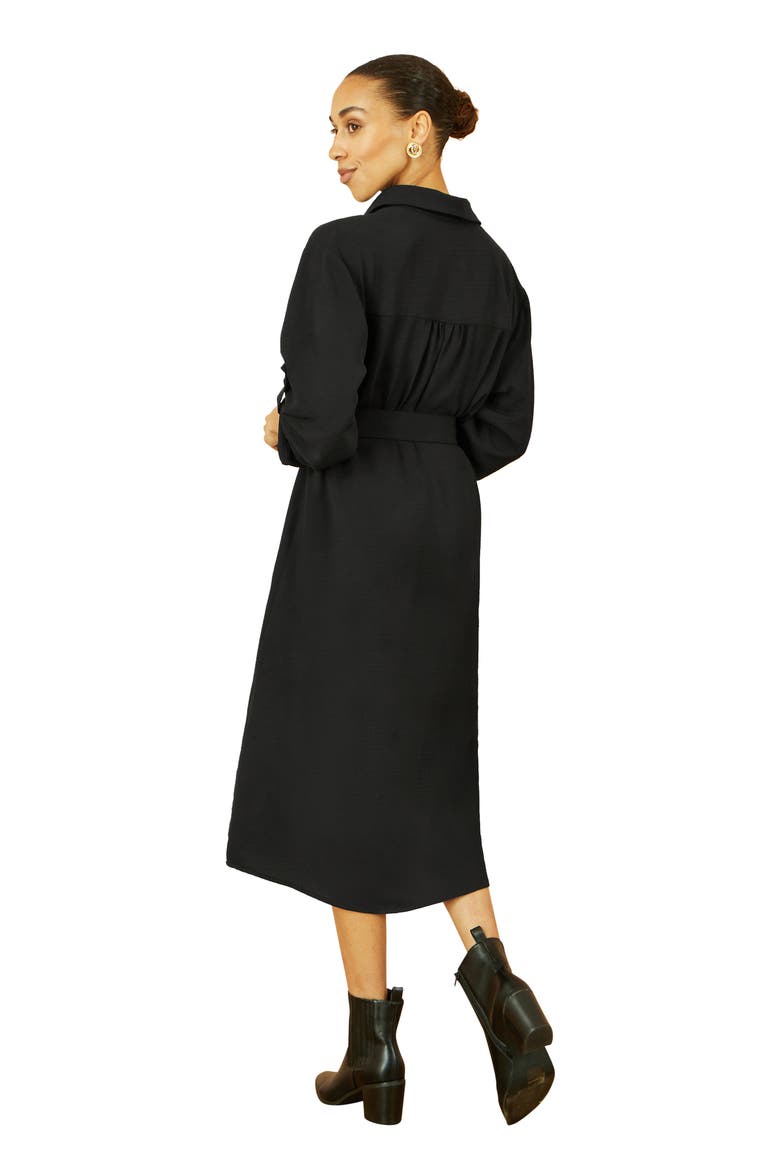 3/4 Sleeve Belted Midi Shirt Dress, Alternate, color, Black